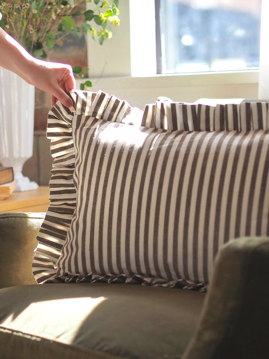 Olive Green Stripe Pillow | 14x20